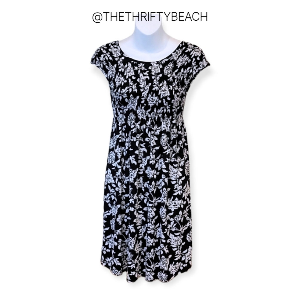 Black and White Floral Smock Dress